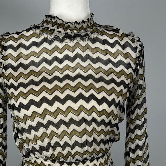 HD In Paris Anthropologie Sierade Zigzag Mini Dress Ruffle Smocked size 0 - Picture 4 of 16